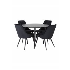 Silar Dining Table - Round 100 cm - Black Melamine / Black Legs, Velvet Deluxe Dining Chair - Black / Black_4