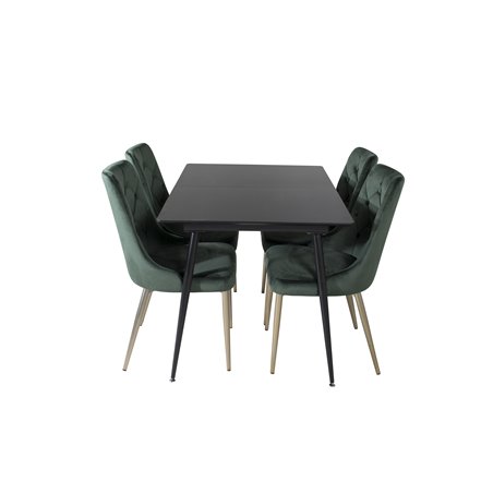 Silar Extention Table  - Black Melamine / Black Legs, Velvet Deluxe Dining Chair - Green / Brass_4