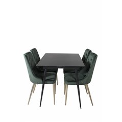 Silar Extention Table  - Black Melamine / Black Legs, Velvet Deluxe Dining Chair - Green / Brass_4