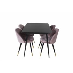 Silar Extention Table - Black Melamine / Black Legs, Velvet Dining Chair Brass - Pink / Black_4