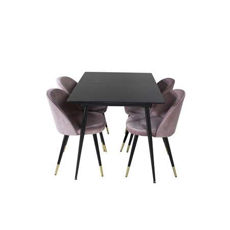 Silar Extention Table - Black Melamine / Black Legs, Velvet Dining Chair Brass - Pink / Black_4