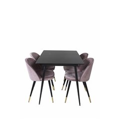 Silar Extention Table - Black Melamine / Black Legs, Velvet Dining Chair Brass - Pink / Black_4