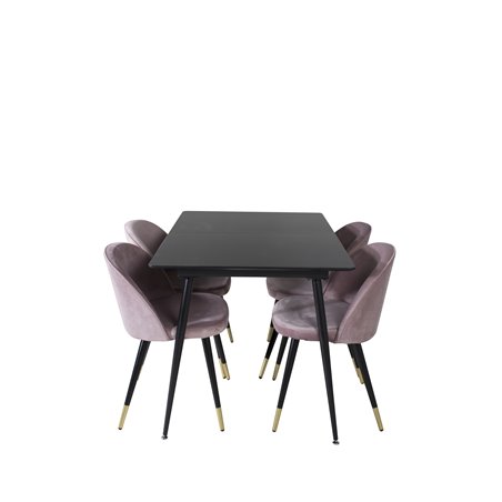 Silar Extention Table - Black Melamine / Black Legs, Velvet Dining Chair Brass - Pink / Black_4