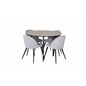 Silar Dining Table - Round 100 cm - "Wood Look"  Melamine / Black Legs, Velvet Dining Chair Corduroy - Light Grey / Black_4