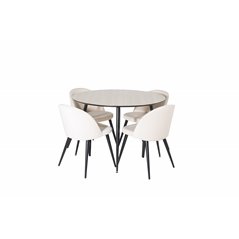 Silar Dining Table - Round 100 cm - "Wood Look" Melamine / Black Legs, Velvet Dining Chair - Beige / Black_4