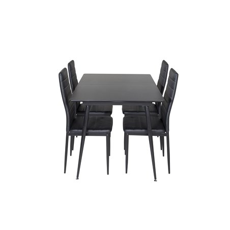 Silar Extention Table  - Black Melamine / Black Legs, Slim High Back Dining Chair - Black Legs - Black PU_4