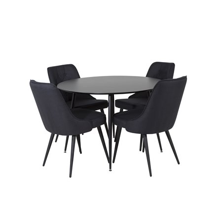 Silar Dining Table - Round 100  cm - Black Melamine / Black Legs, Velvet Deluxe Dining Chair - Black Legs - Black Fabric_4