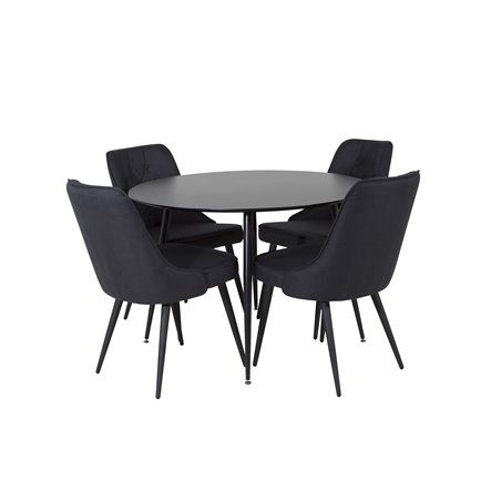 Silar Dining Table - Round 100 cm - Black Melamine / Black Legs, Velvet Deluxe Dining Chair - Black Legs - Black Fabric_4