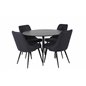 Silar Dining Table - Round 100  cm - Black Melamine / Black Legs, Velvet Deluxe Dining Chair - Black Legs - Black Fabric_4