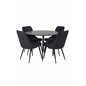 Silar Dining Table - Round 100  cm - Black Melamine / Black Legs, Velvet Deluxe Dining Chair - Black Legs - Black Fabric_4