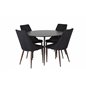 Silar Dining Table - Round 100  cm - Black Melamine / Black Legs, Leone Dining Chair - Walnut legs - Black Fabric_4