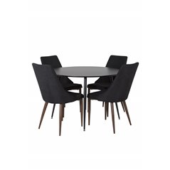 Silar Dining Table - Round 100  cm - Black Melamine / Black Legs, Leone Dining Chair - Walnut legs - Black Fabric_4