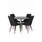 Silar Dining Table - Round 100  cm - Black Melamine / Black Legs, Leone Dining Chair - Walnut legs - Black Fabric_4