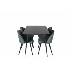 Silar Extention Table - Black Melamine / Black Legs, Velvet Dining Chair - Green / Black_4