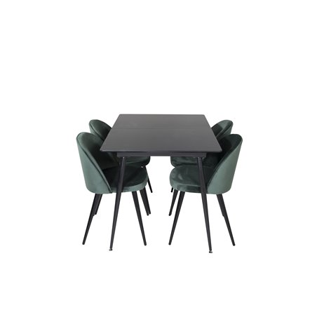 Silar Extention Table - Black Melamine / Black Legs, Velvet Dining Chair - Green / Black_4