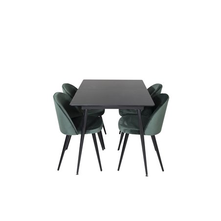 Silar Extention Table  - Black Melamine / Black Legs, Velvet Dining Chair - Green / Black_4