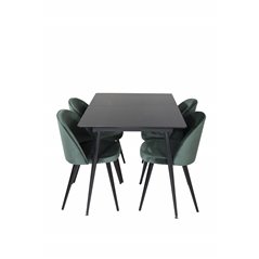 Silar Extention Table  - Black Melamine / Black Legs, Velvet Dining Chair - Green / Black_4