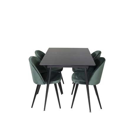 Silar Extention Table  - Black Melamine / Black Legs, Velvet Dining Chair - Green / Black_4