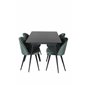 Silar Extention Table  - Black Melamine / Black Legs, Velvet Dining Chair - Green / Black_4