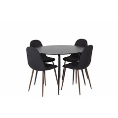 Silar Dining Table - Round 100  cm - Black Melamine / Black Legs, Polar Dining Chair - Walnut Legs - Black Fabric_4