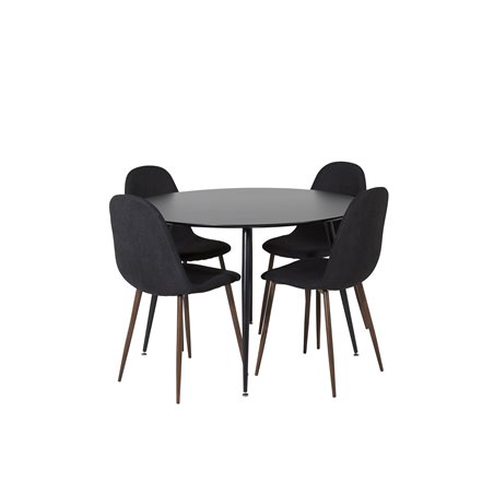 Silar Dining Table - Round 100  cm - Black Melamine / Black Legs, Polar Dining Chair - Walnut Legs - Black Fabric_4