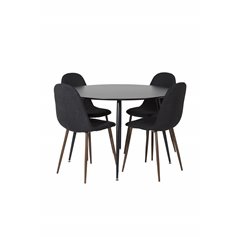 Silar Dining Table - Round 100  cm - Black Melamine / Black Legs, Polar Dining Chair - Walnut Legs - Black Fabric_4