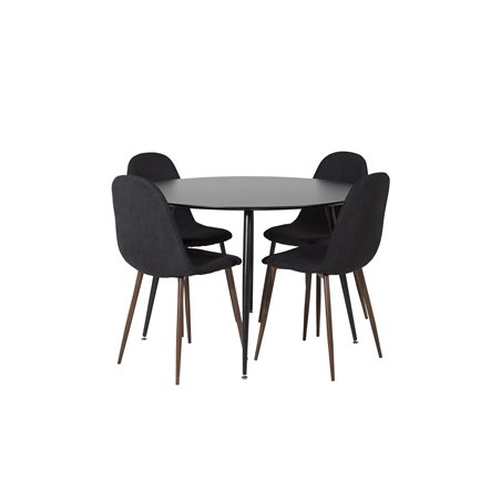 Silar Dining Table - Round 100  cm - Black Melamine / Black Legs, Polar Dining Chair - Walnut Legs - Black Fabric_4