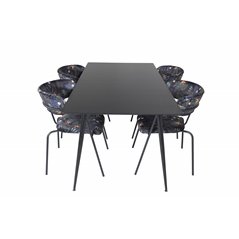 Silar Dining Table - 180 cm - Black Melamine / Black Legs, Arrow armchair - Black Legs - Black Flower printed Fabric_4