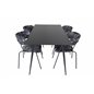 Silar Dining Table - 180 cm - Black Melamine / Black Legs, Arrow armchair - Black Legs - Black Flower printed Fabric_4