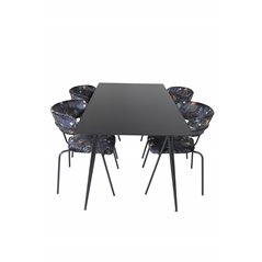 Silar Dining Table - 180 cm - Black Melamine / Black Legs, Arrow armchair - Black Legs - Black Flower printed Fabric_4