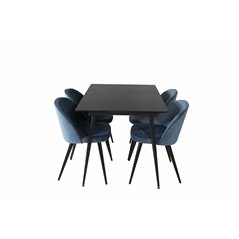 Silar Extention Table - Black Melamine / Black Legs, Velvet Dining Chair - Blue / Black_4