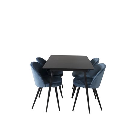 Silar Extention Table  - Black Melamine / Black Legs, Velvet Dining Chair - Blue / Black_4