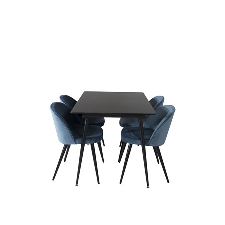 Silar jatkopöytä - musta melamiini / mustat jalat, sametti ruokatuoli - Blue / musta_4