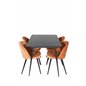 Silar Extention Table  - Black Melamine / Black Legs, Velvet Dining Chair - Orange / Black_4