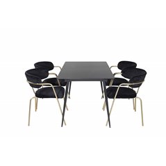 Silar Extention Table  - Black Melamine / Black Legs, Arrow armchair - Brass Legs - Black Velvet_4