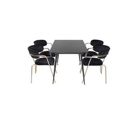 Silar Extention Table  - Black Melamine / Black Legs, Arrow armchair - Brass Legs - Black Velvet_4