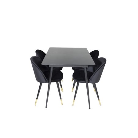 Silar Extention Table  - Black Melamine / Black Legs, Velvet Dining Chair Brass - Black / Black_4