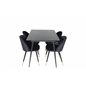 Silar Extention Table  - Black Melamine / Black Legs, Velvet Dining Chair Brass - Black / Black_4