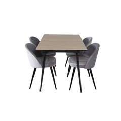 Silar Extention Table  - "Wood Look"  Melamine / Black Legs, Velvet Dining Chair - Light Grey / Black_4