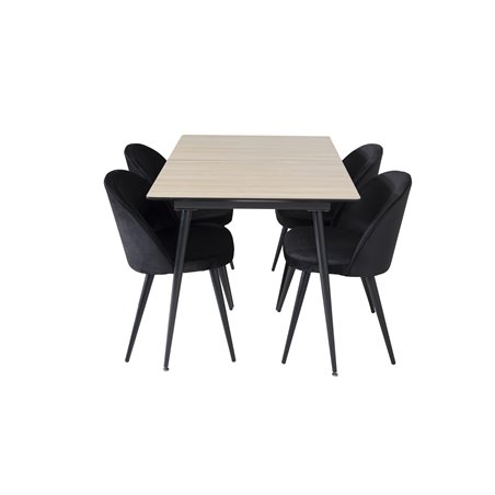 Silar Extention Table - "Wood Look" Melamine / Black Legs, Velvet Dining Chair - Black / Black_4