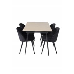 Silar Extention Table  - "Wood Look"  Melamine / Black Legs, Velvet Dining Chair - Black / Black_4