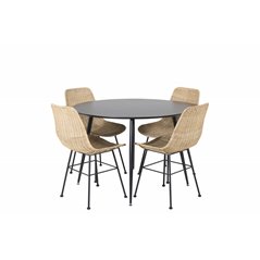 Silar Dining Table - Round 100  cm - Black Melamine / Black Legs, Bali dining chair - Nature / Black_4