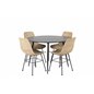 Silar Dining Table - Round 100  cm - Black Melamine / Black Legs, Bali dining chair - Nature / Black_4