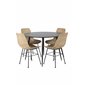 Silar Dining Table - Round 100  cm - Black Melamine / Black Legs, Bali dining chair - Nature / Black_4