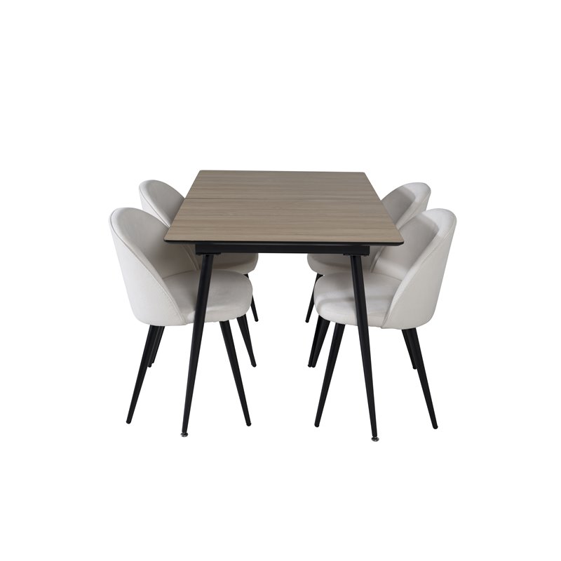 Silar Extention Table  - "Wood Look"  Melamine / Black Legs, Velvet Dining Chair Corduroy - Beige / Black_4