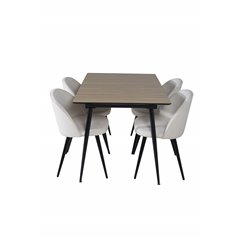 Silar Extention Table - "Wood Look" Melamine / Black Legs, Velvet Dining Chair Corduroy - Beige / Black_4