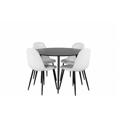 Silar Dining Table - Round 100  cm - Black Melamine / Black Legs, Polar Fluff Dining Chair - Black Legs  - White Teddy _4