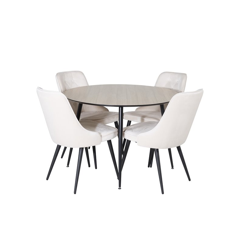 Silar Dining Table - Round 100 cm - "Wood Look"  Melamine / Black Legs, Velvet Deluxe Dining Chair - Beige / Black_4