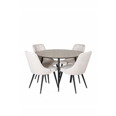 Silar Dining Table - Round 100 cm - "Wood Look"  Melamine / Black Legs, Velvet Deluxe Dining Chair - Beige / Black_4