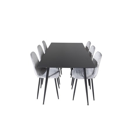 Silar Dining Table - 180 cm - Black Melamine / Black Legs, Polar Diamond Dining Chair - Black Legs - Grey Velvet_6